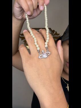 Pearl Necklace with Orb Pendant - Ivory Faux Pearls